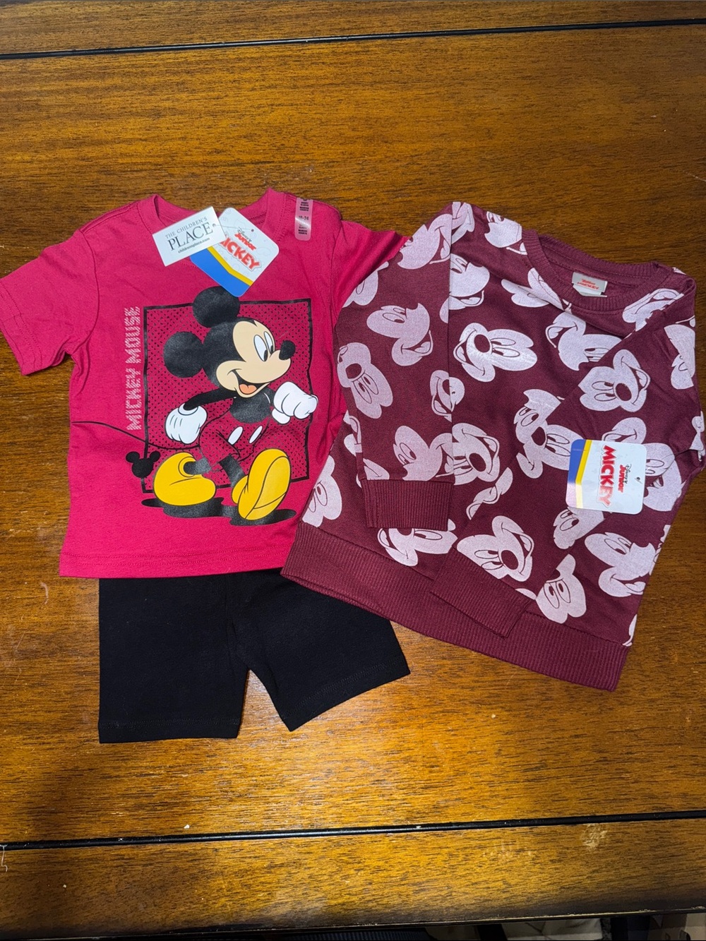 NWT- Disney Kids Mickey Graphic Tee & Burgundy Mickey Pullover Set